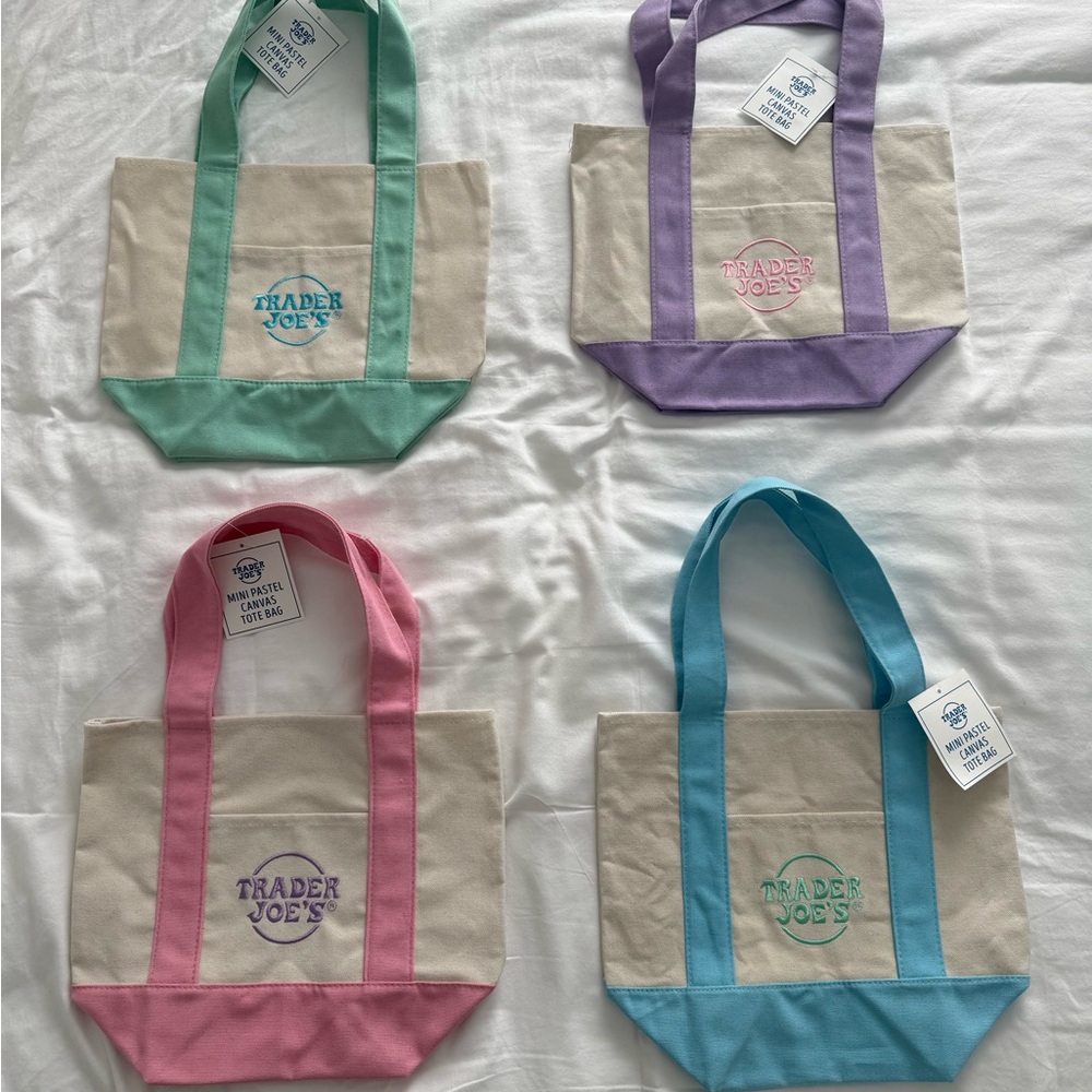 Trader Joe's Canvas Tote Bag Collection - Pink, Purple, Blue, Green